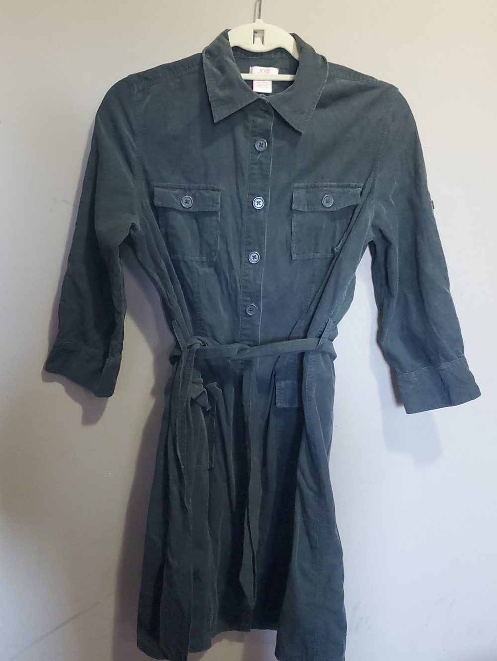 Button-Front Utility Shirt Dress in Forest Green Size Large